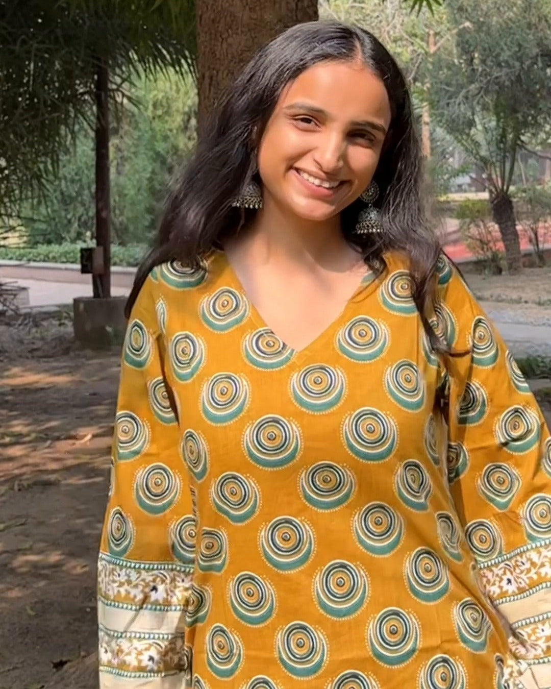 Mustard Mandala Muse Bell Sleeve Kurti