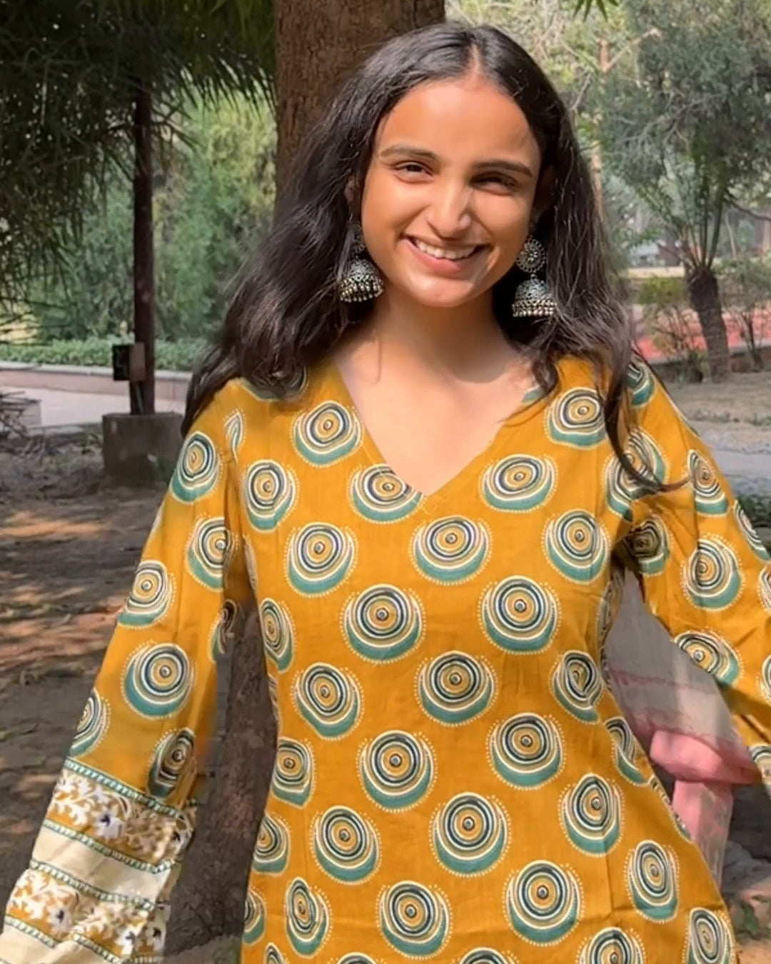 Mustard Mandala Muse Bell Sleeve Kurti