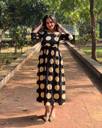 Bagru Ivory Polka Anarkali Dress