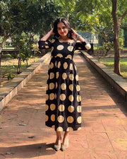 Bagru Ivory Polka Anarkali Dress