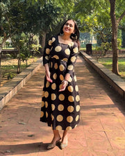 Bagru Ivory Polka Anarkali Dress