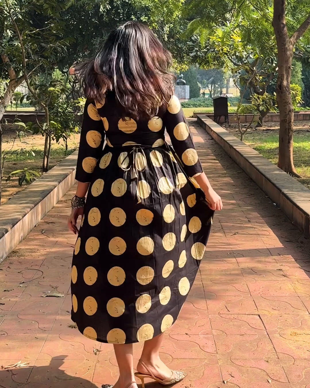 Bagru Ivory Polka Anarkali Dress