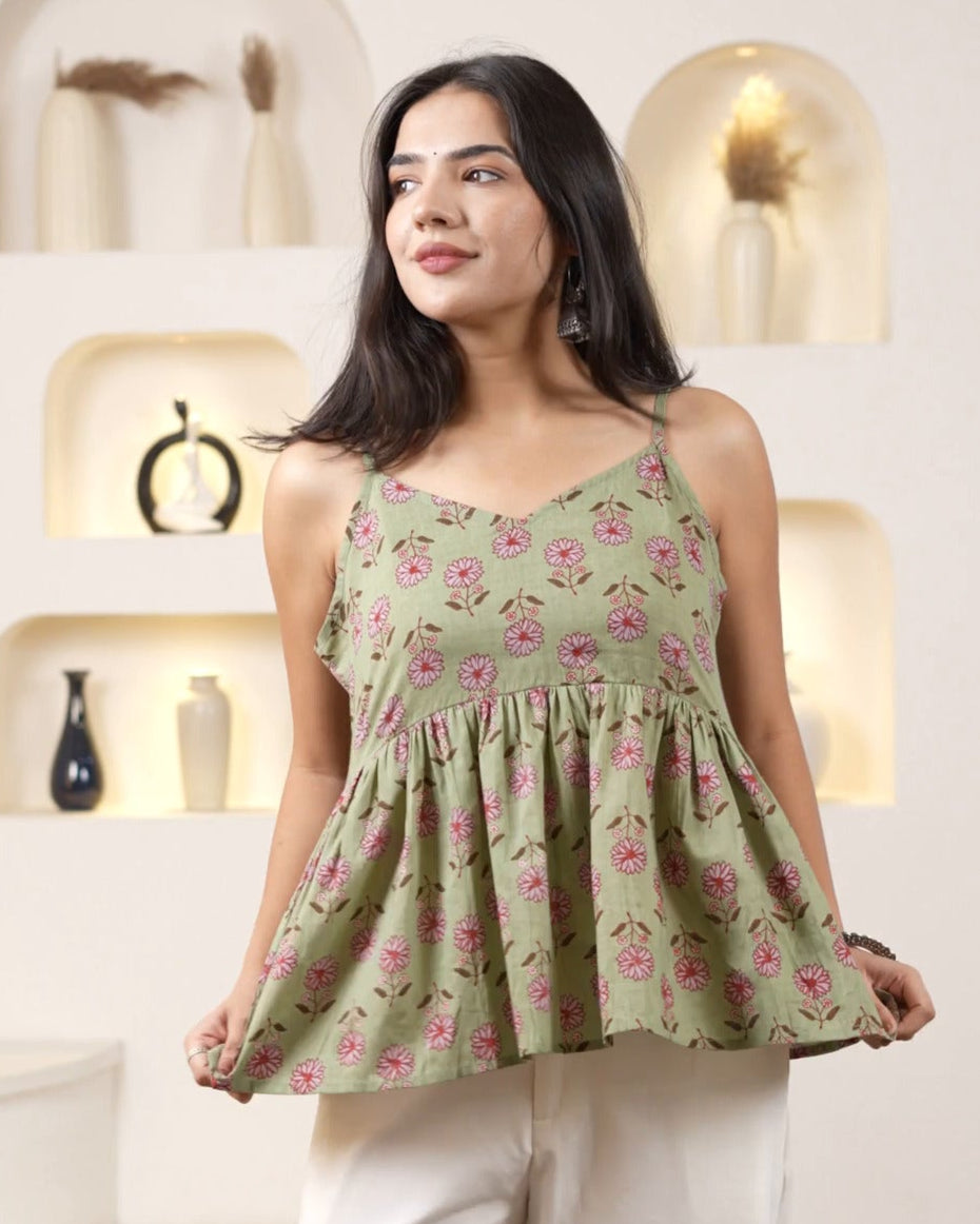 Mint Adjustable-Strap Peplum Top