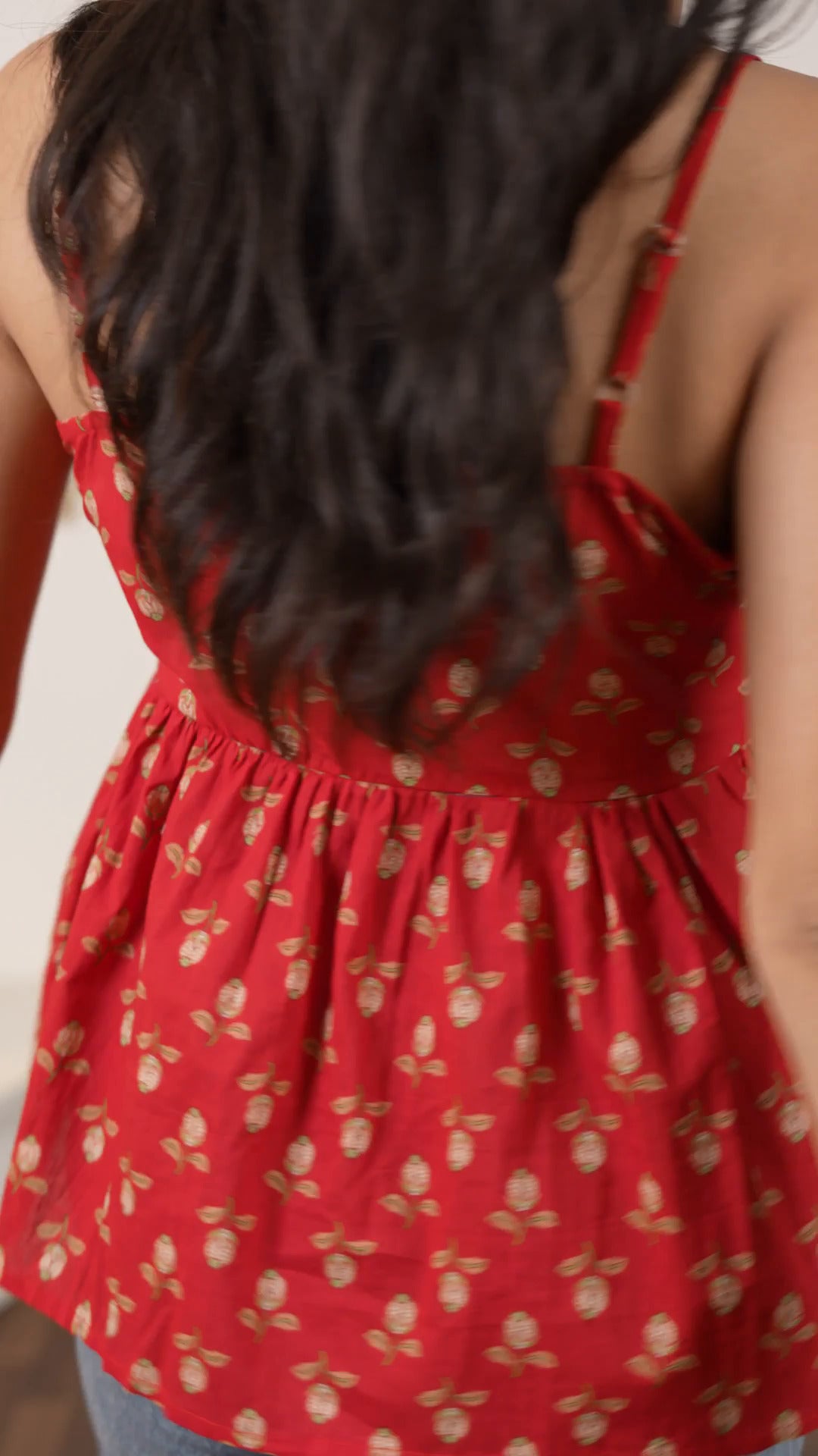 Red Adjustable-Strap Peplum Top