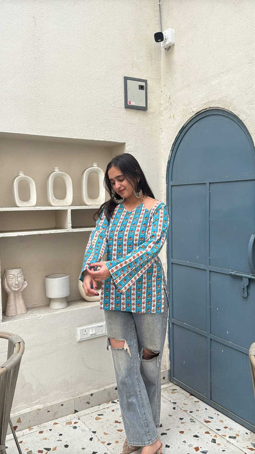 Jaipur Teal Stripe Designer Kurti