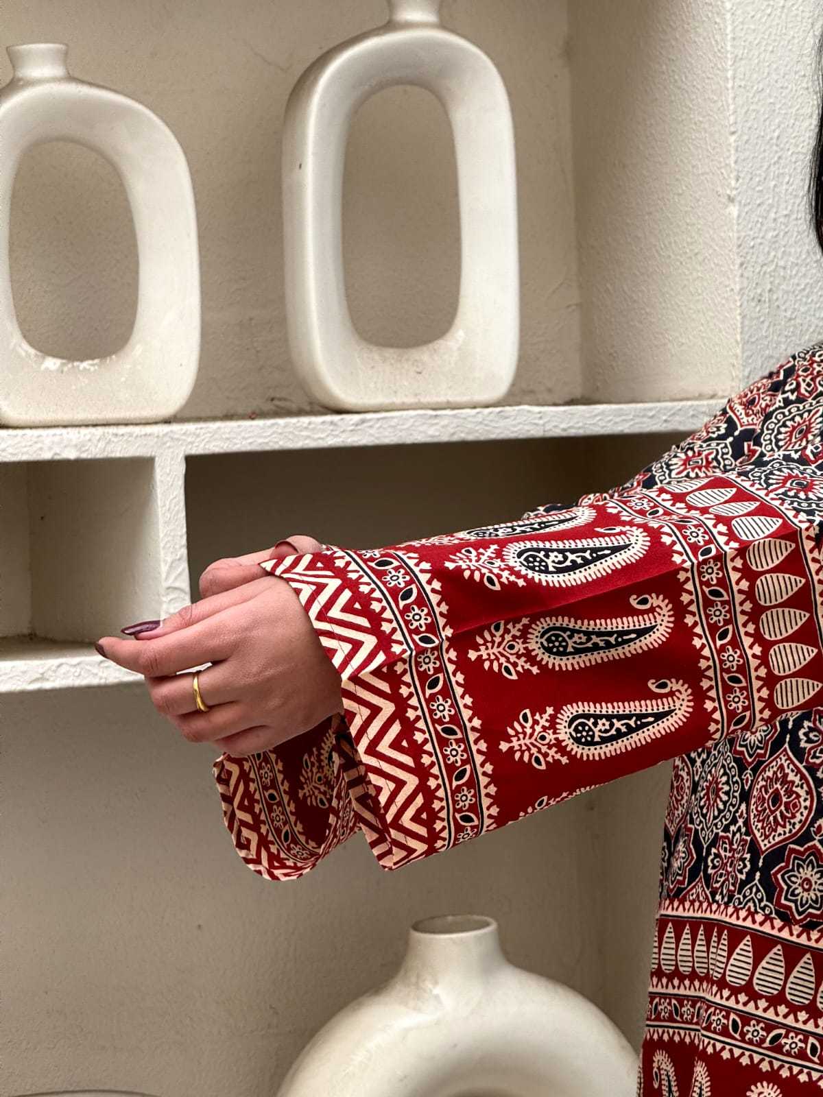 Ajrakh Rust Border Designer Top