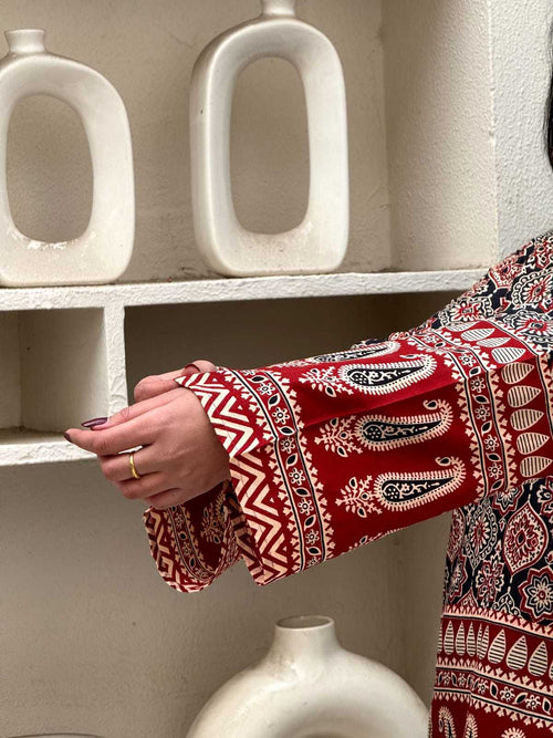 Ajrakh Rust Border Designer Top