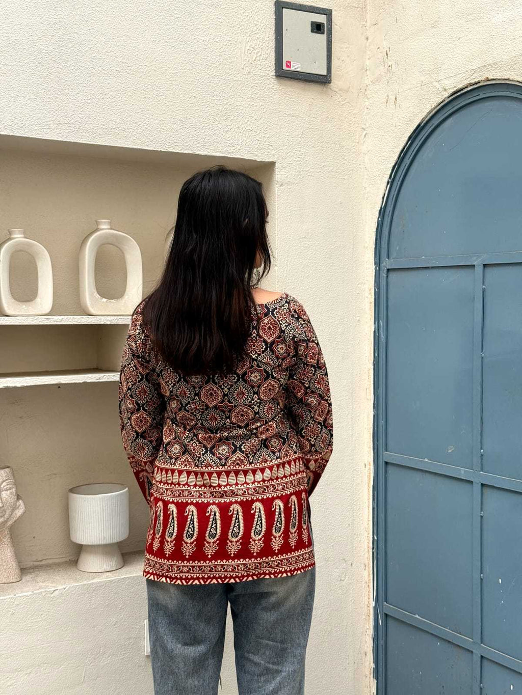 Ajrakh Rust Border Designer Top