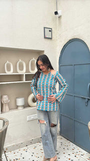 Jaipur Teal Stripe Designer Kurti