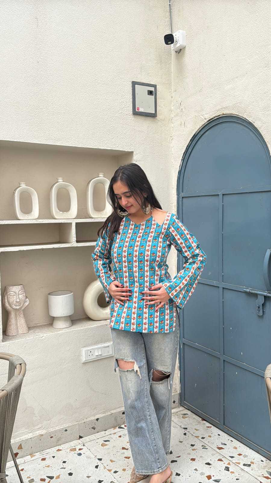 Jaipur Teal Stripe Designer Kurti