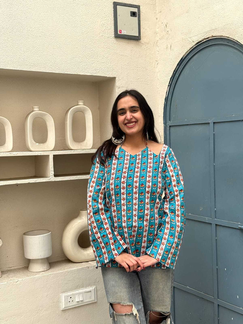 Jaipur Teal Stripe Designer Kurti