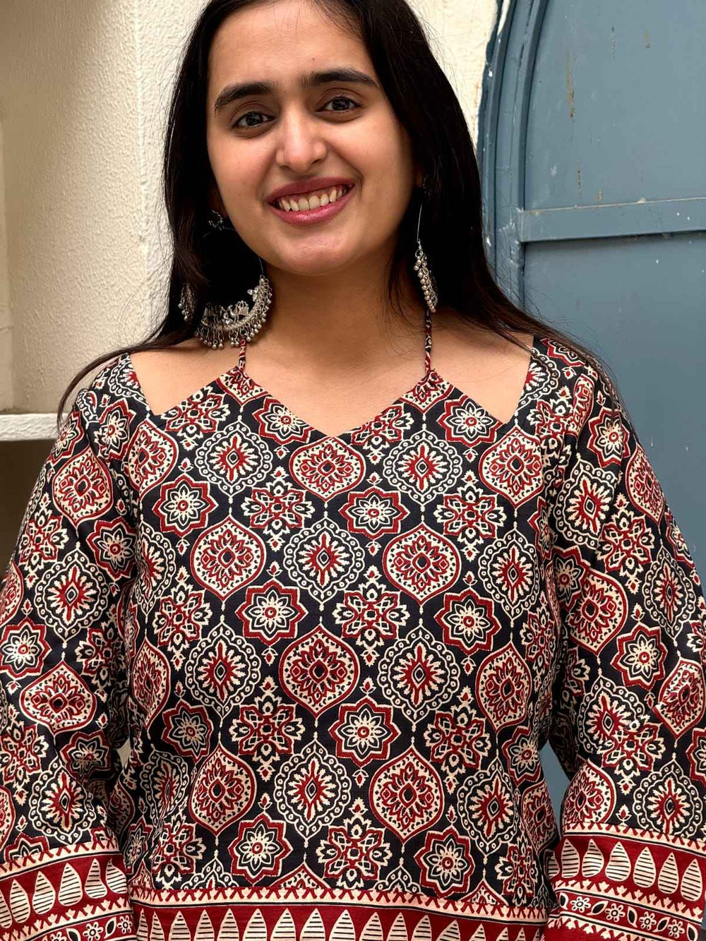 Ajrakh Rust Border Designer Top