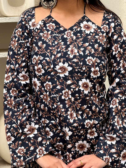 Midnight Bloom Floral Designer Kurti