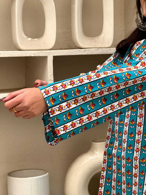 Jaipur Teal Stripe Designer Kurti