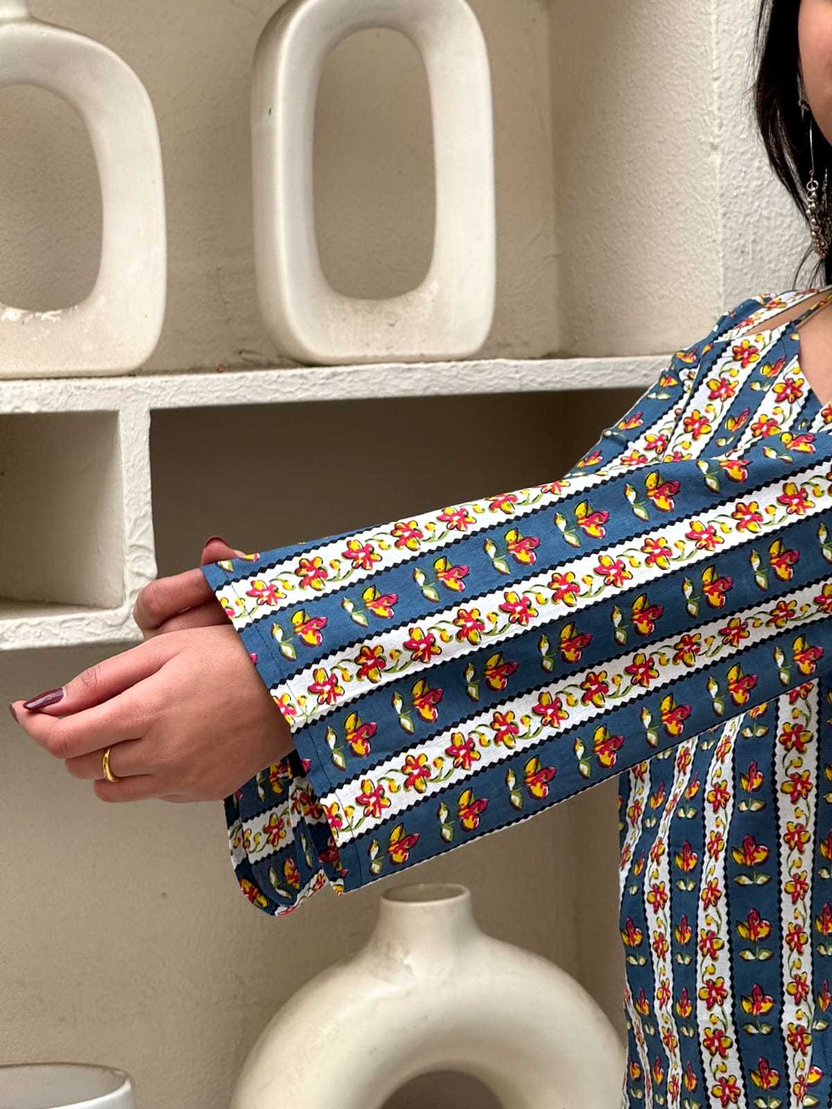 Bagru Teal Bloom Stripe Top