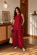 Wine Red Sleeveless Minimal Farshi Salwar Set