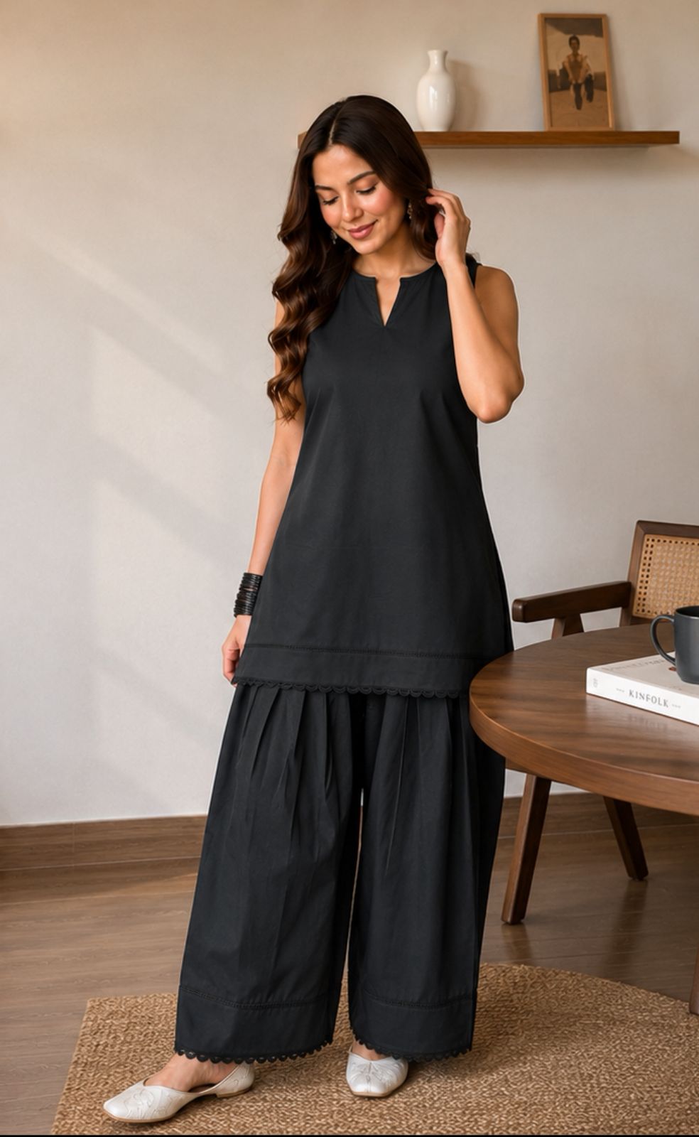 Midnight Black Solid Farshi Set