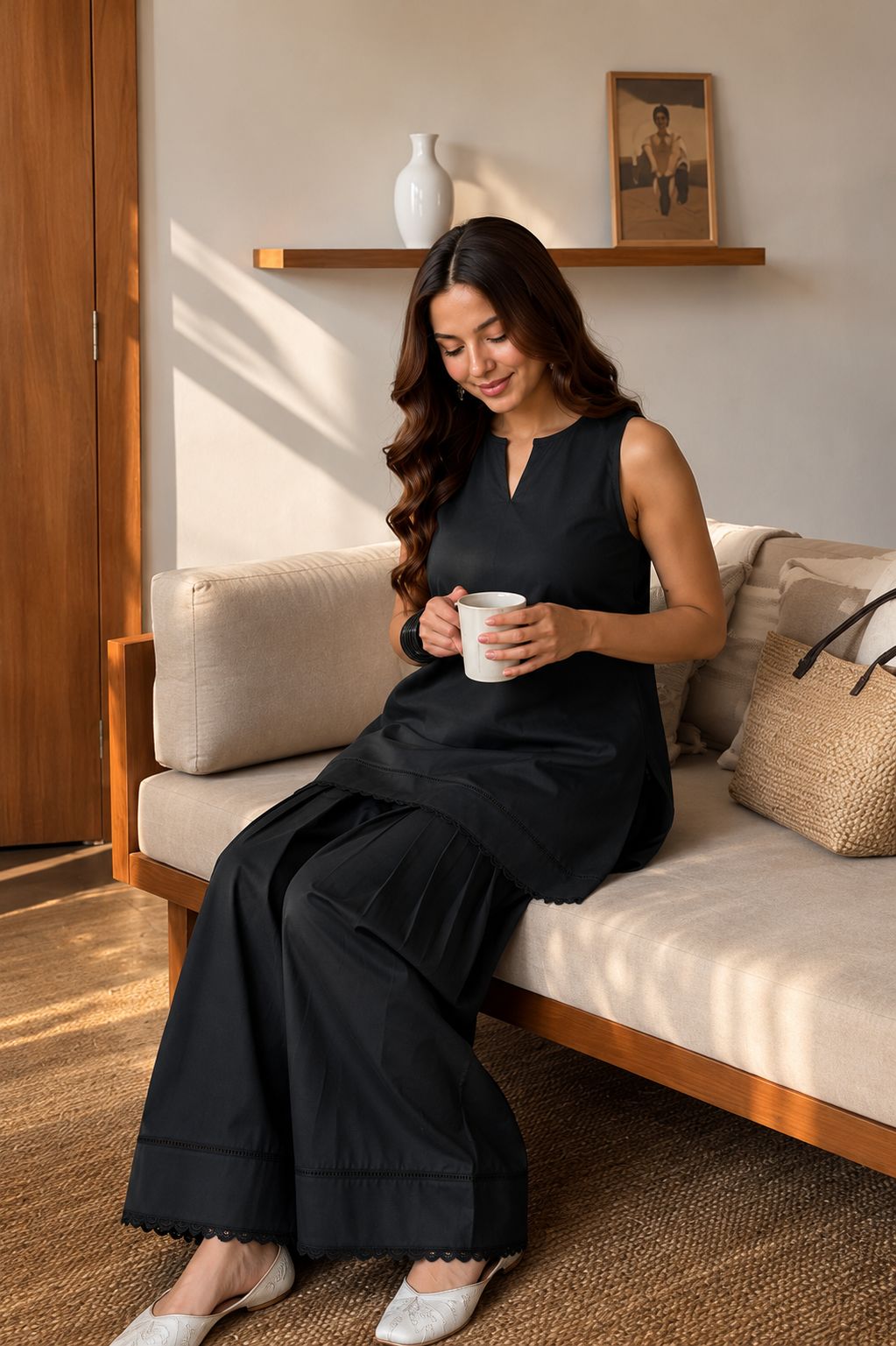 Midnight Black Solid Farshi Set
