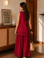 Wine Red Sleeveless Minimal Farshi Salwar Set
