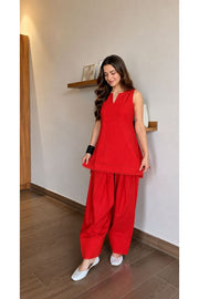Scarlet Red Lace Trim Farshi Salwar Set