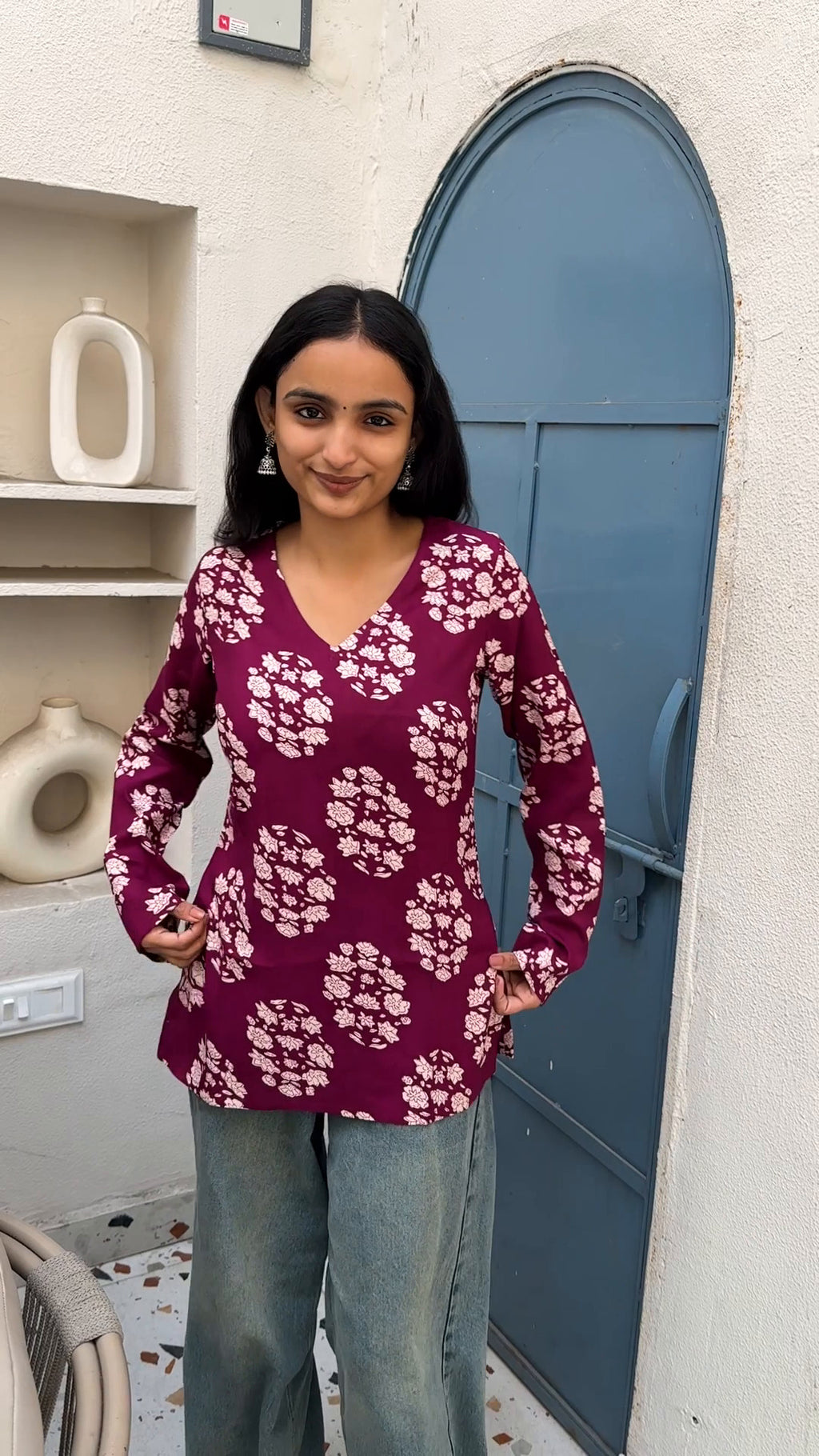 Berry Blossom Printed Bell Sleeve Kurti