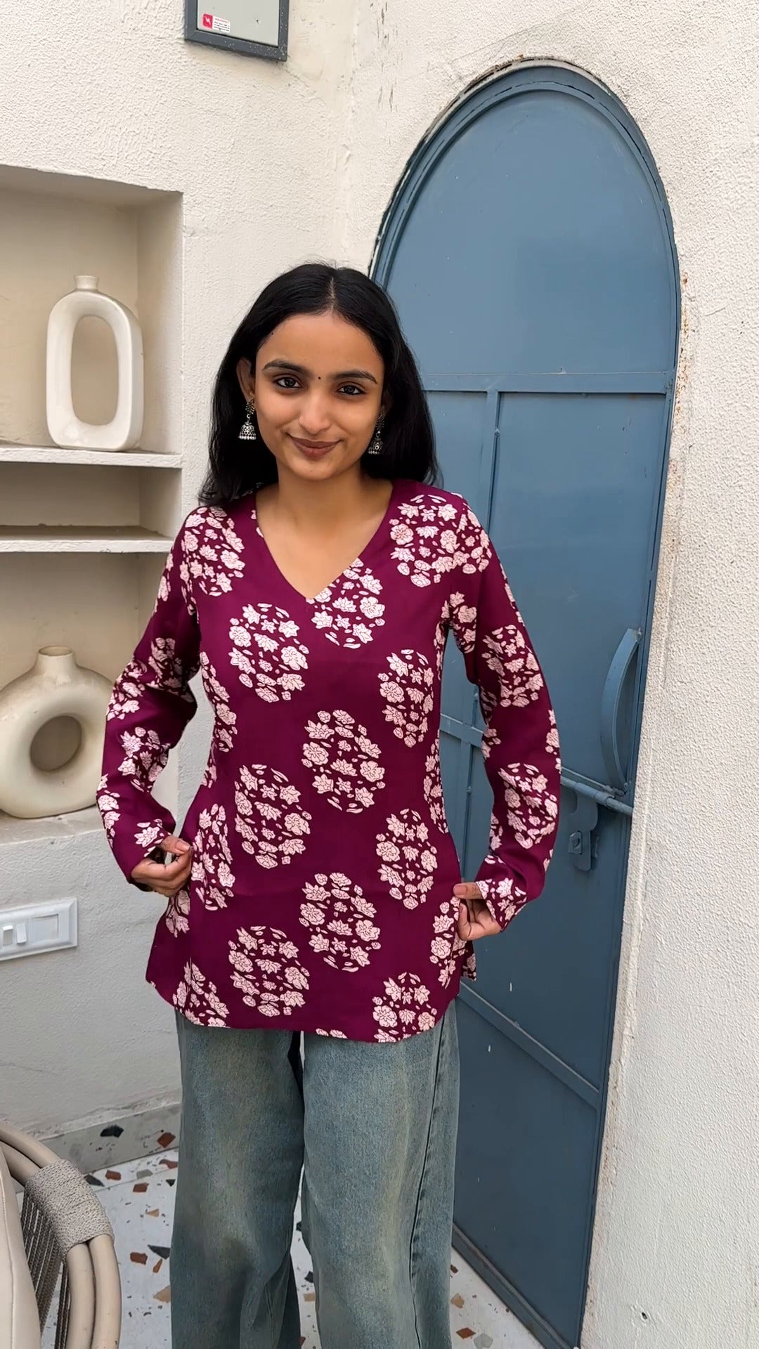 Berry Blossom Printed Bell Sleeve Kurti