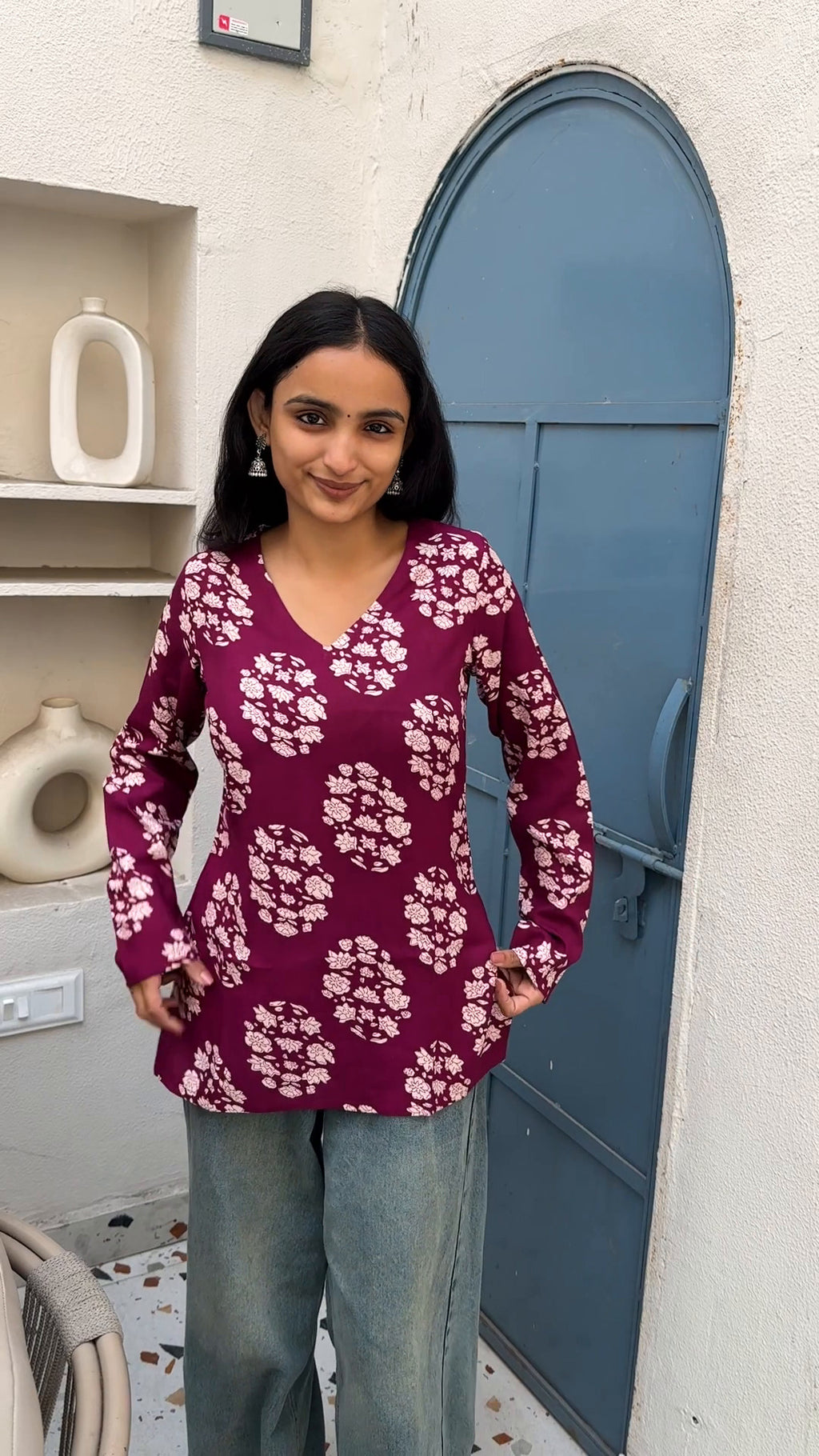 Berry Blossom Printed Bell Sleeve Kurti