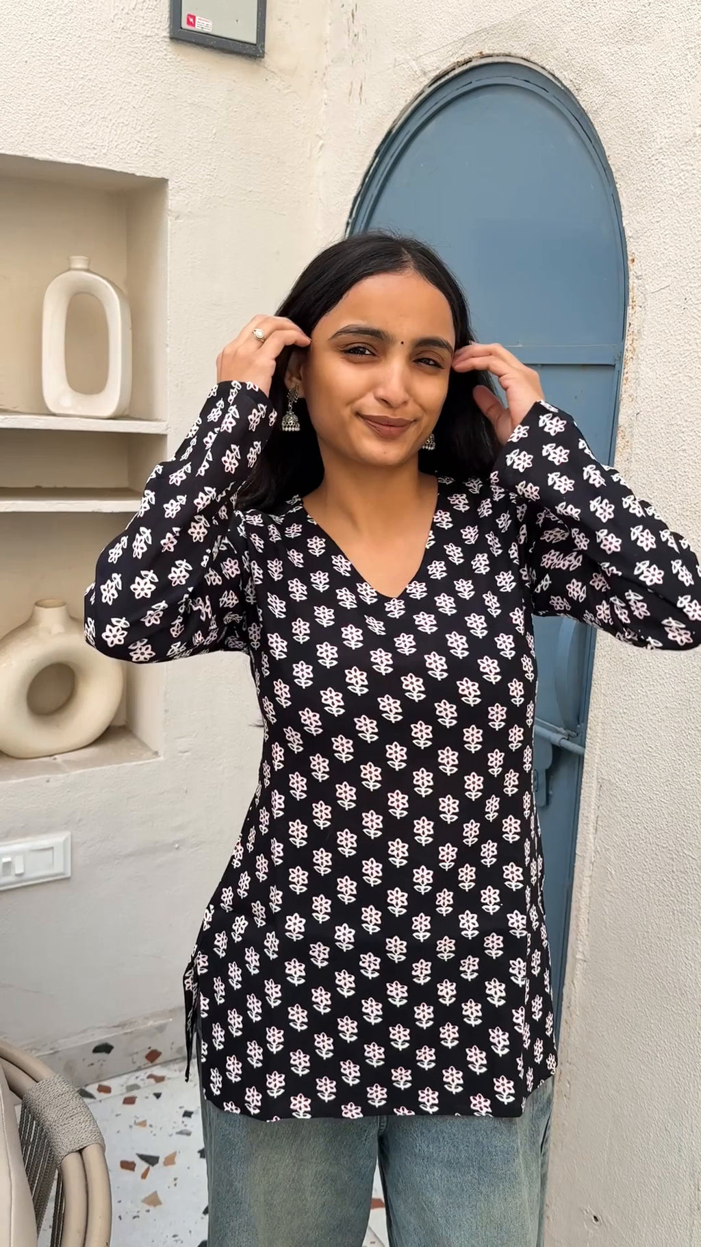 Midnight Daisy Printed Bell Sleeve Kurti