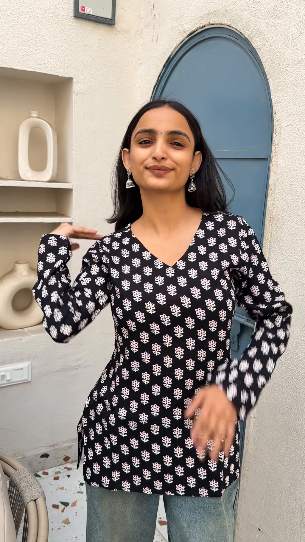 Midnight Daisy Printed Bell Sleeve Kurti