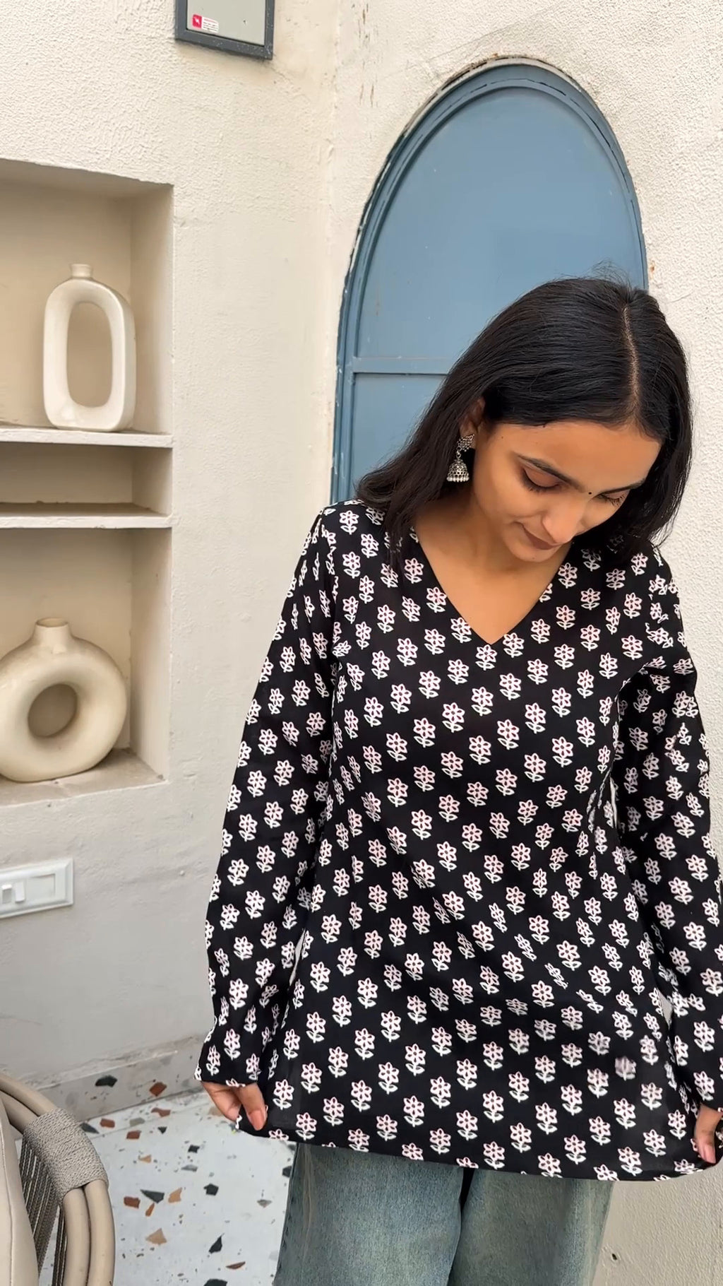 Midnight Daisy Printed Bell Sleeve Kurti