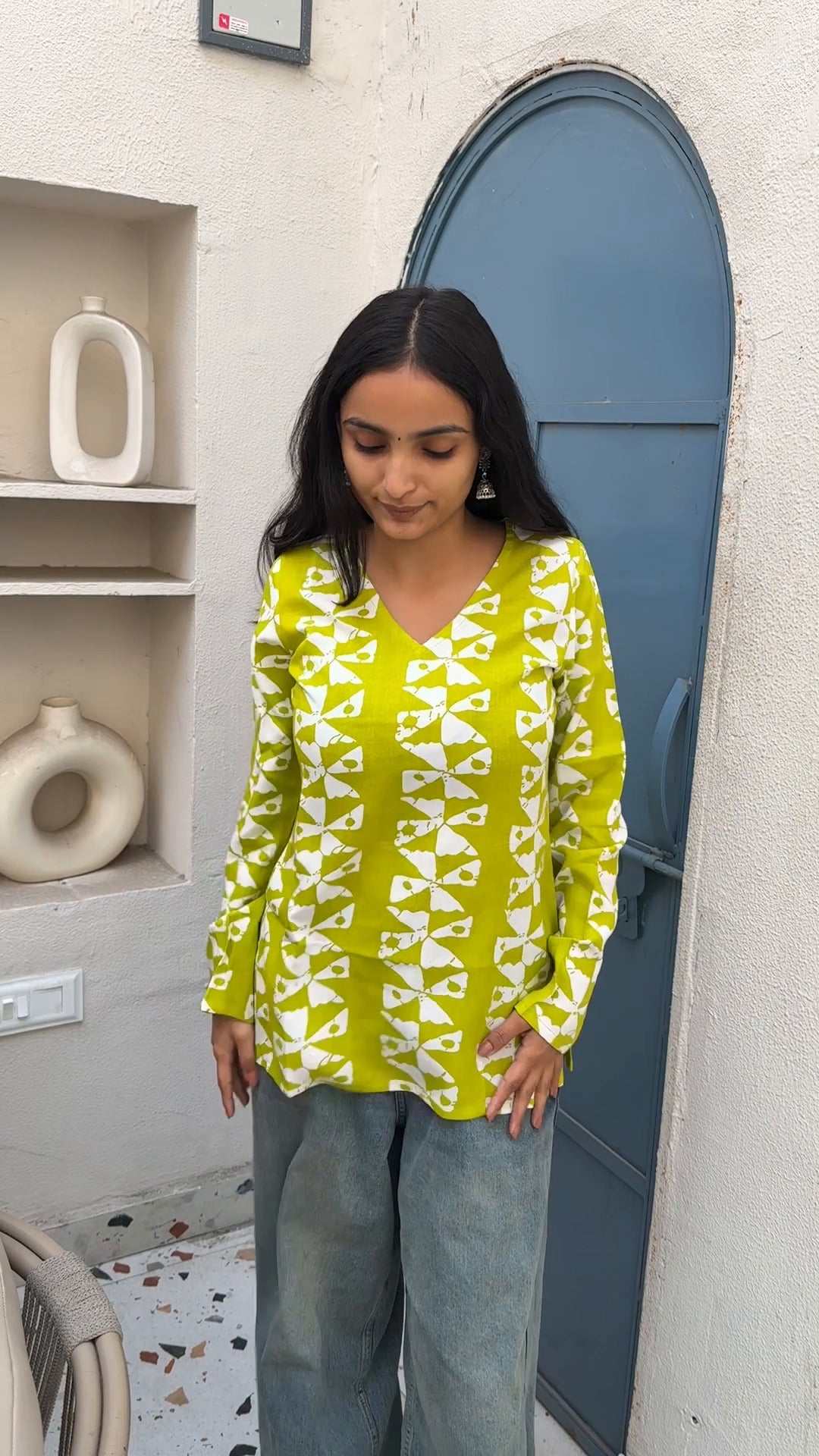 Lime Ikat Bell Sleeve Kurti