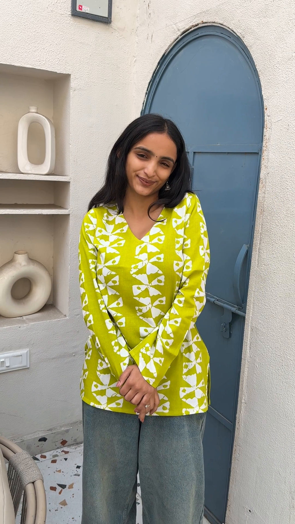 Lime Ikat Bell Sleeve Kurti