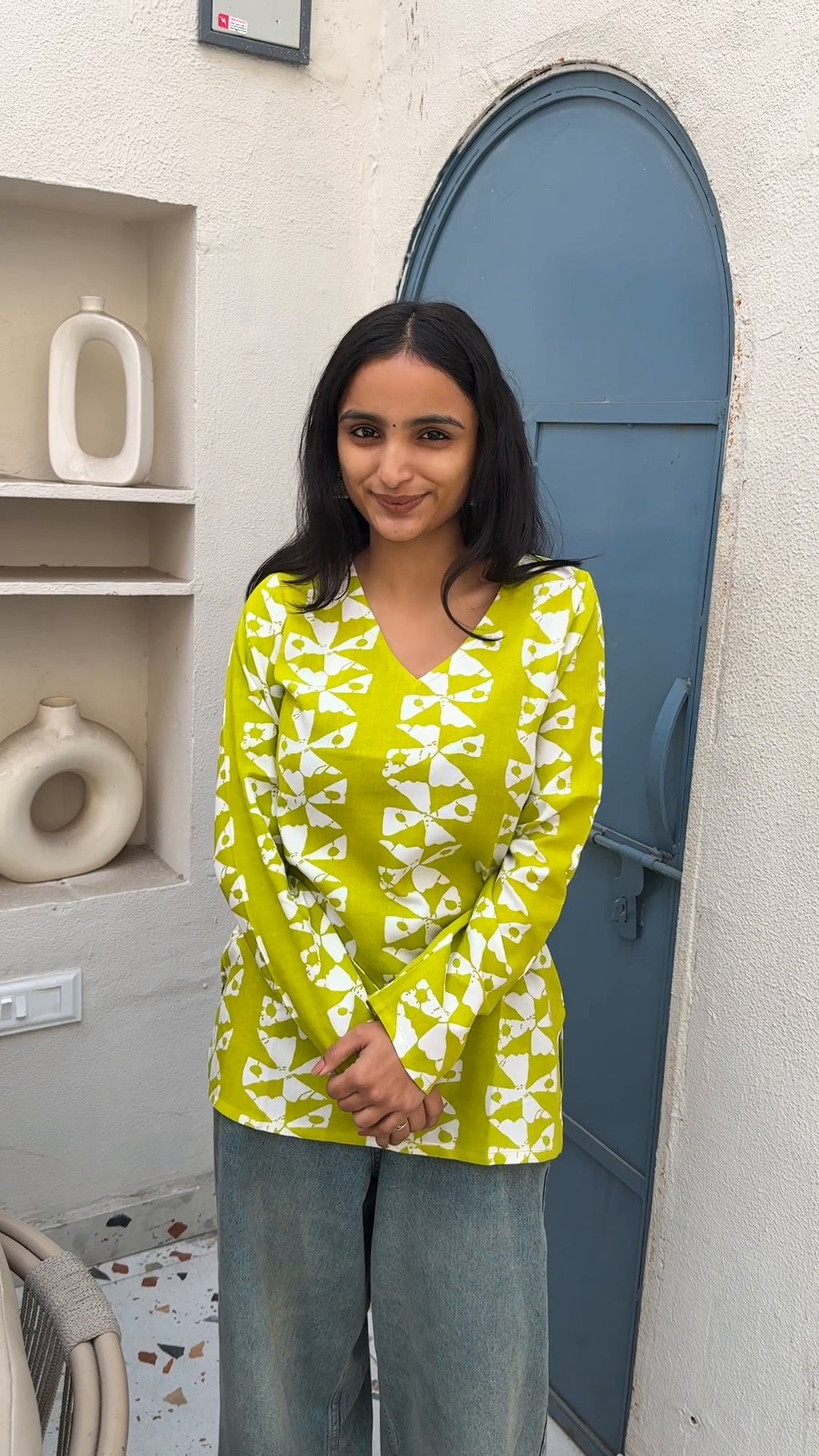 Lime Ikat Bell Sleeve Kurti