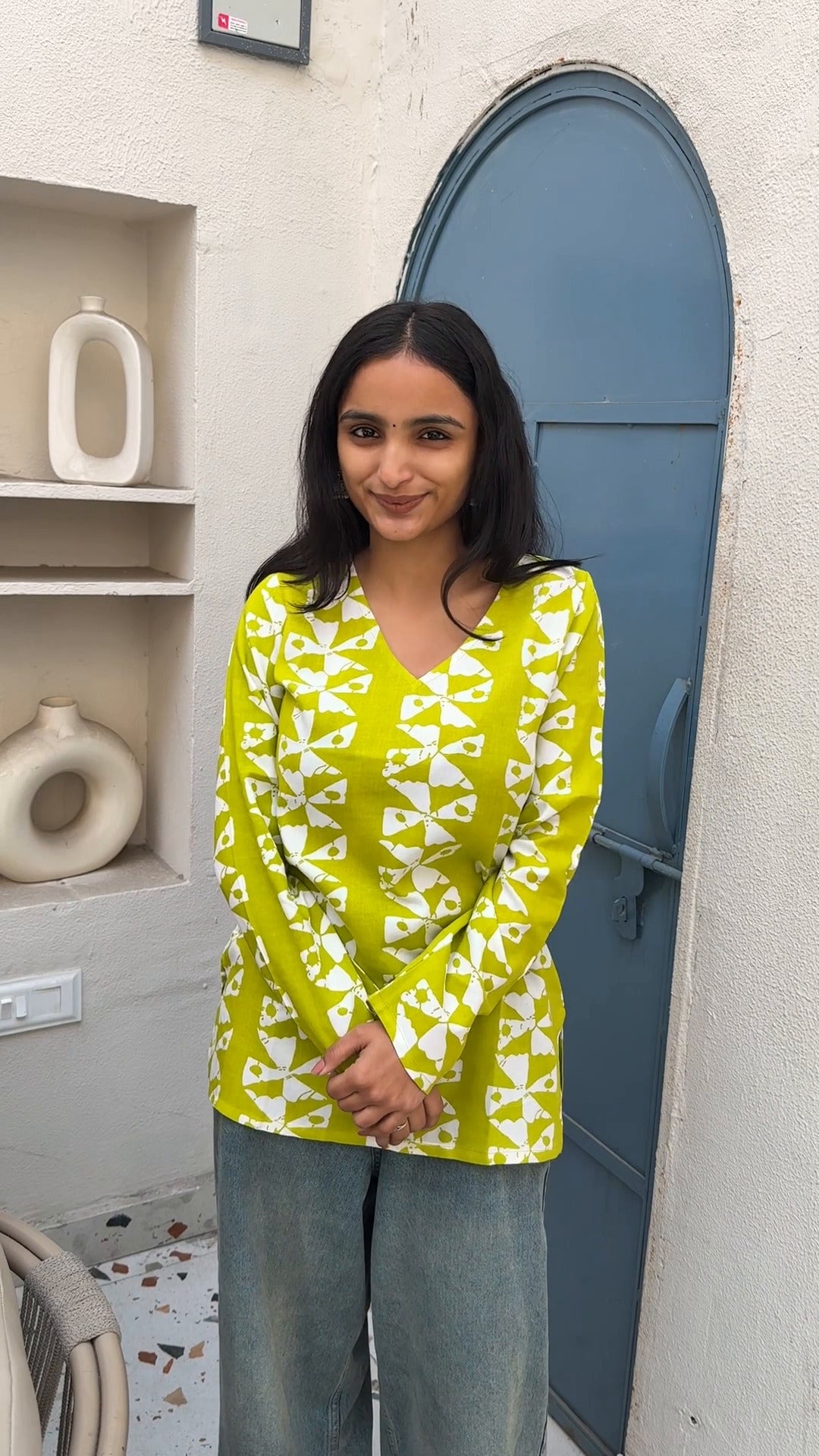 Lime Ikat Bell Sleeve Kurti