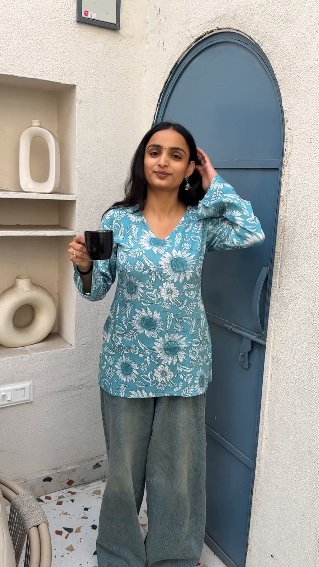 Sea Bloom Bell Sleeve Kurti