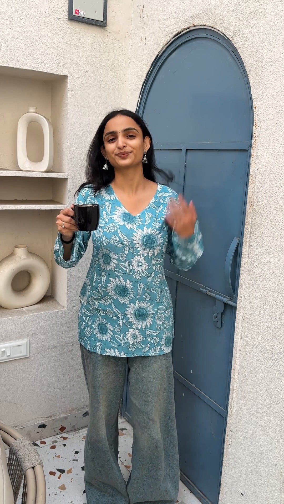 Sea Bloom Bell Sleeve Kurti