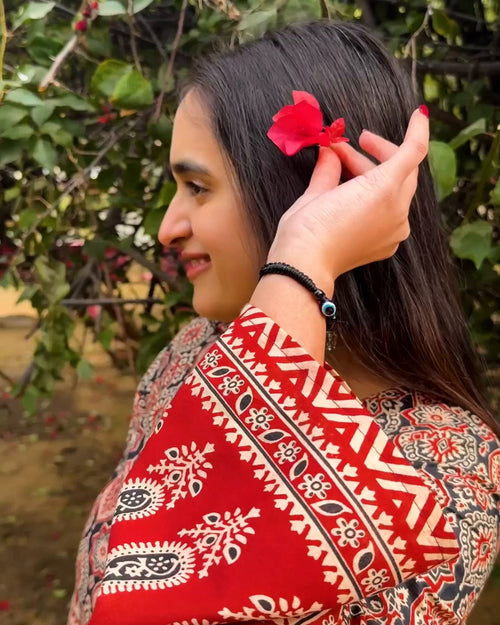 Rust Ajrakh Charm Bell Sleeve Kurti