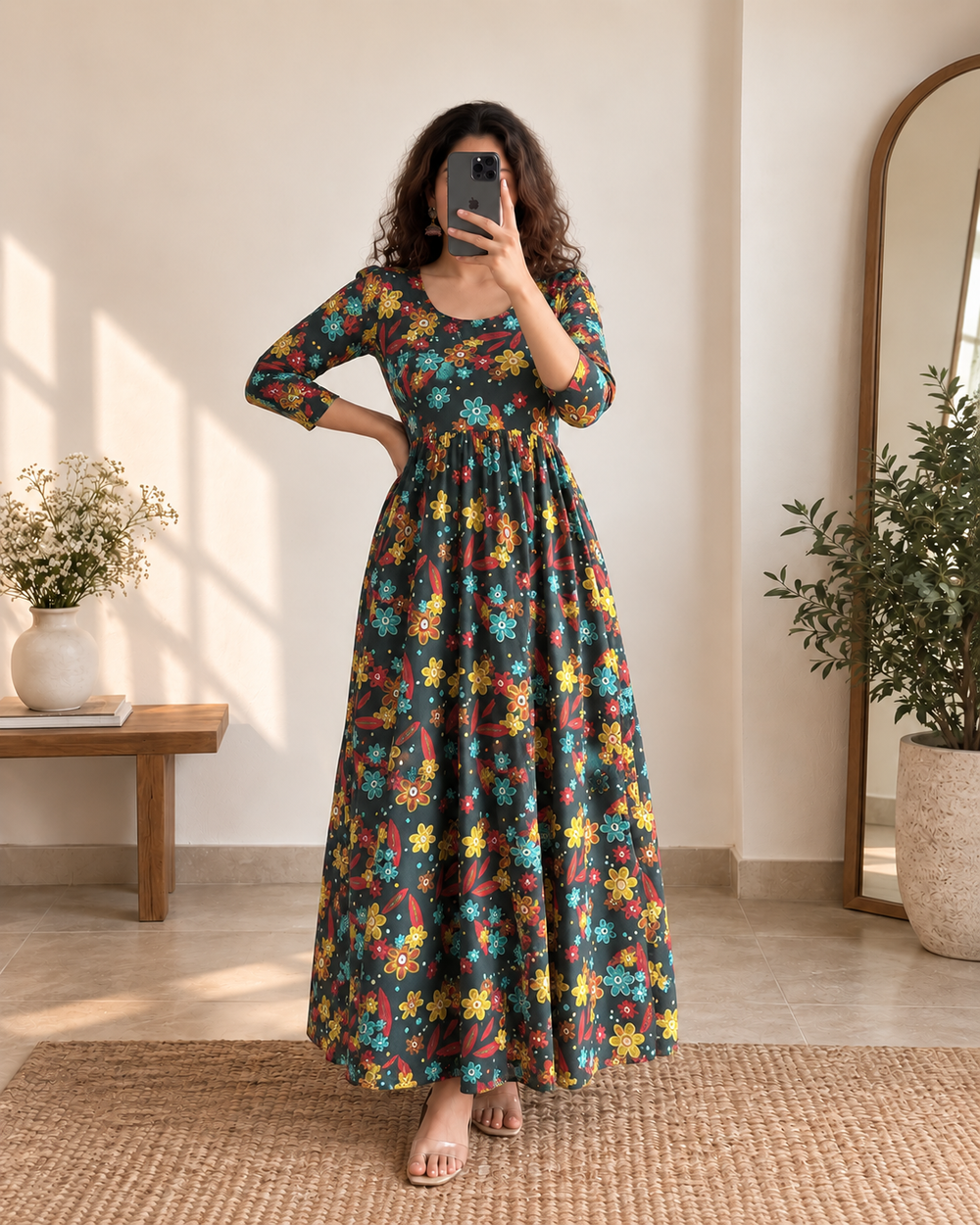 Black Flower Anarkali Dress