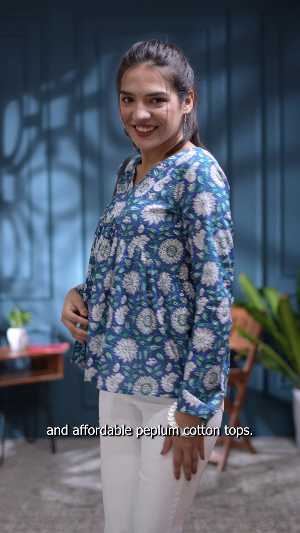 Azure Bloom Peplum Top