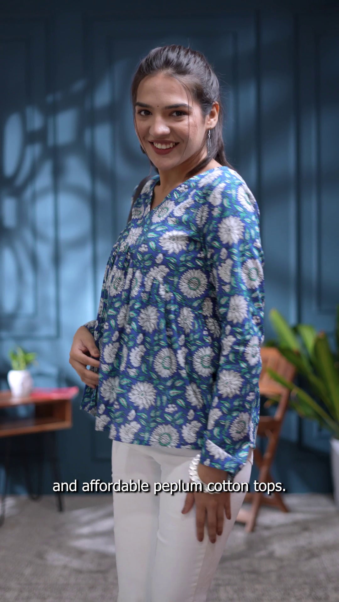 Azure Bloom Peplum Top