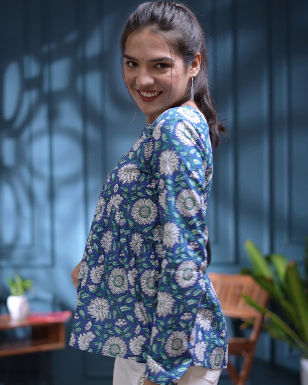 Azure Bloom Peplum Top