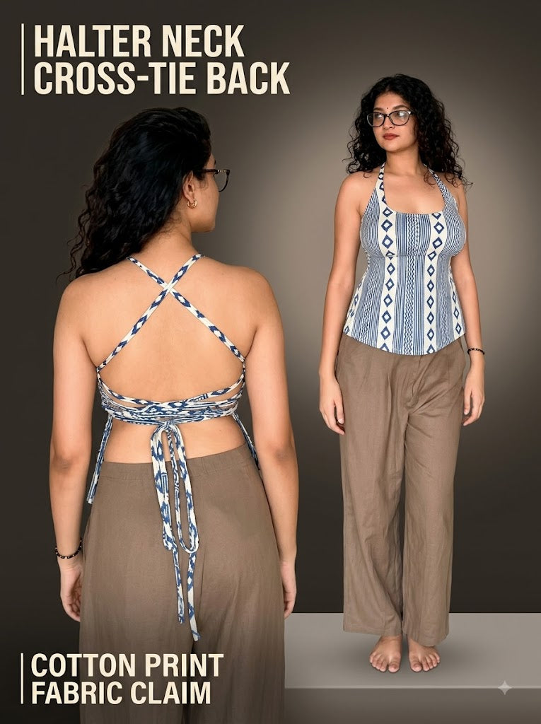 Indigo Stripes Baddie Kurti