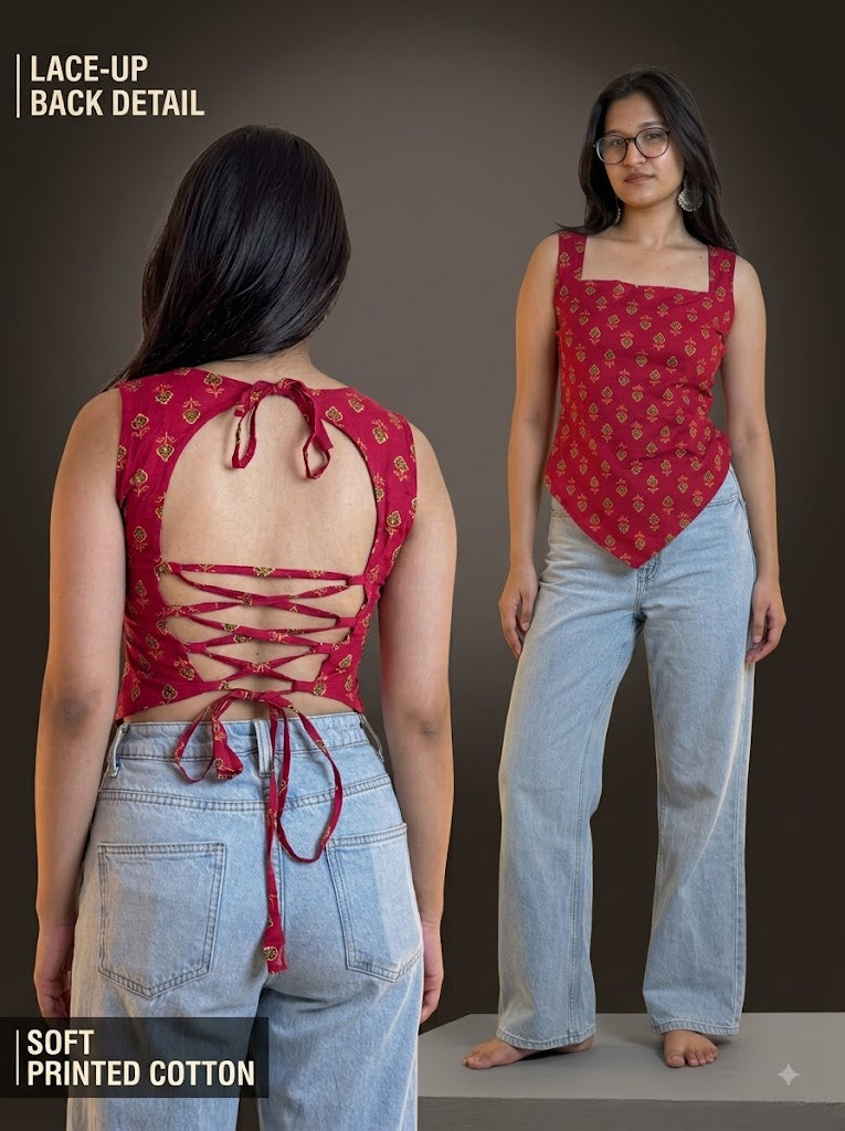 Crimson Buti Desi Baddie Kurti