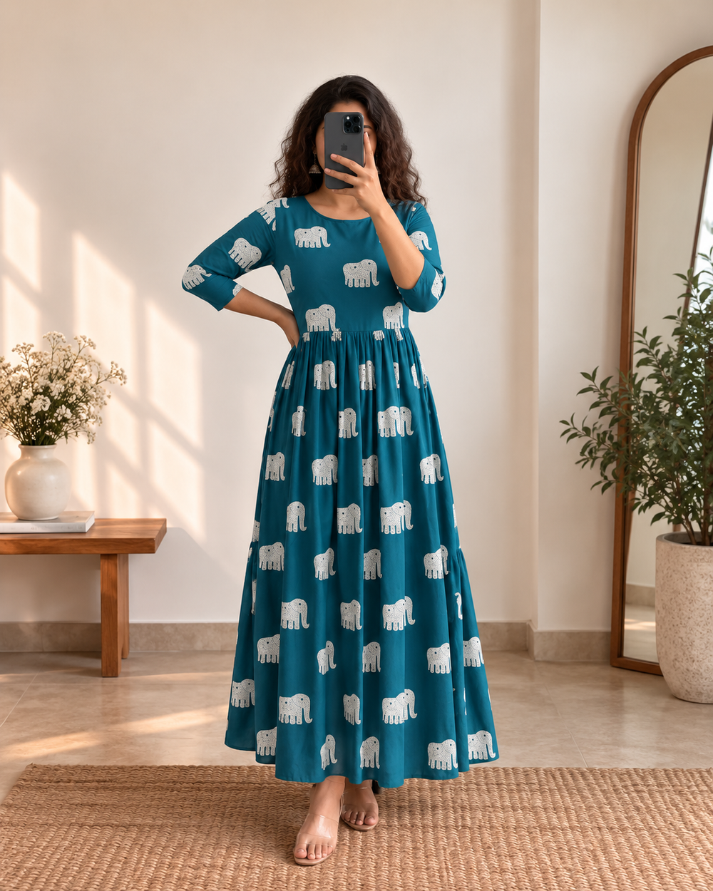 Teal Elephant Anarkali Dress