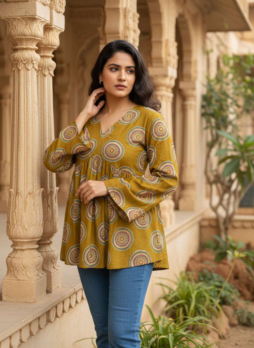 Mustard Mandala Peplum Top