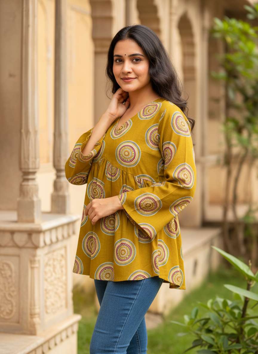 Mustard Mandala Peplum Top