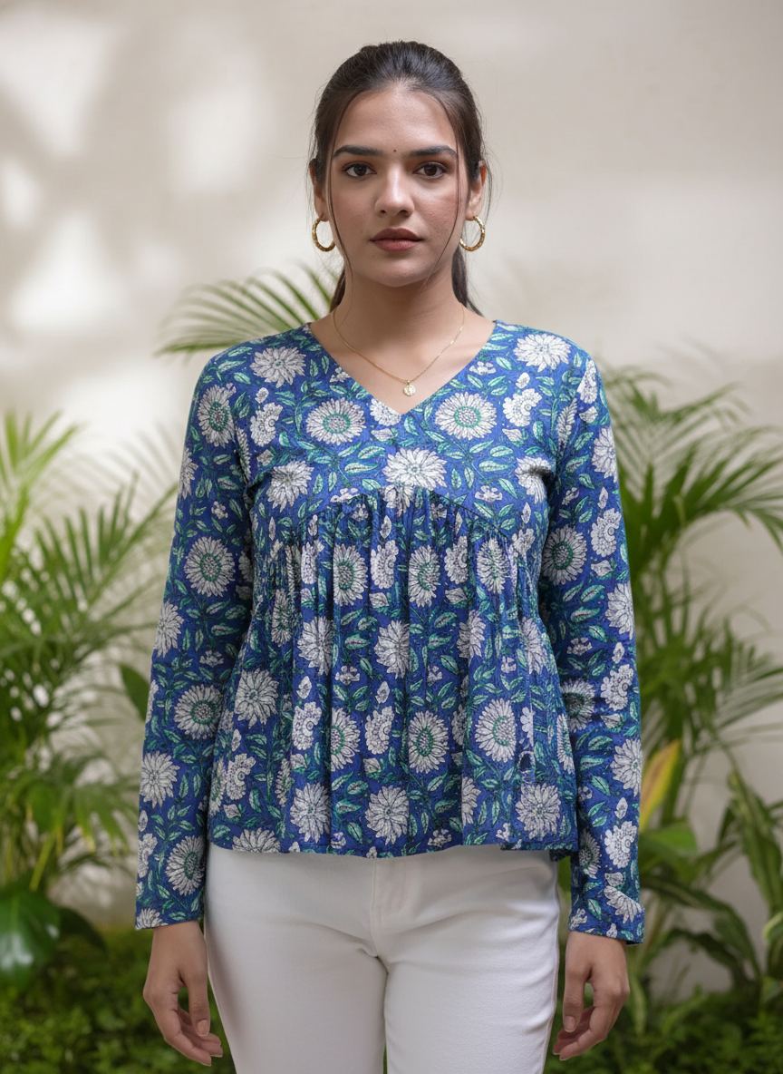 Azure Bloom Peplum Top