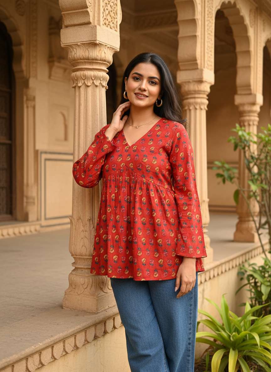 Rust Blossom Peplum Kurti