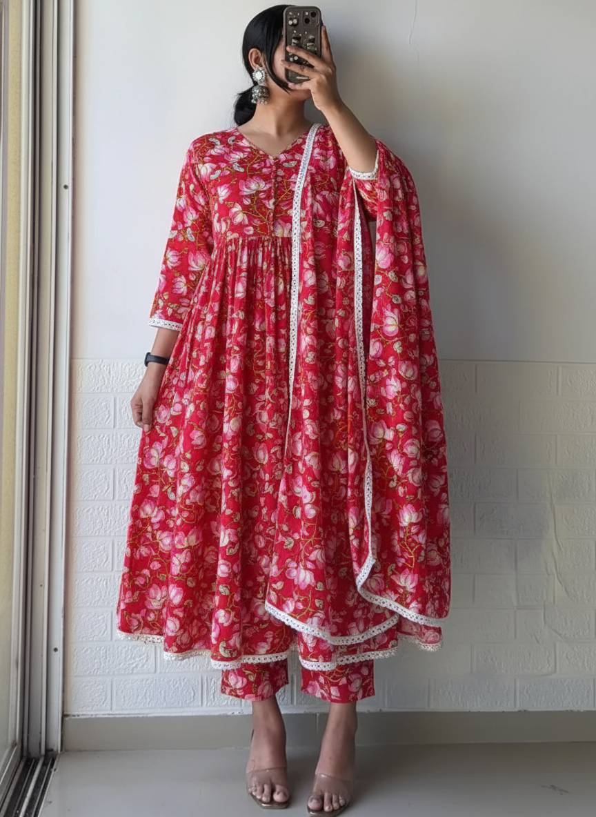 Red Kurta Set with Dupatta