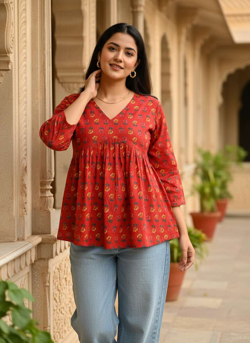 Rust Blossom Peplum Kurti